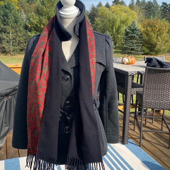 Vintage Burberry 2 sided 💯% Silk Paisley SCARF backed W/ wool/cash EUC🔥Must 👀 - Picture 3 of 17